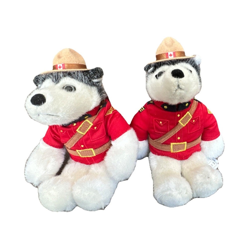 PAIR of Husky Animal House Dog Plush Royal Canadian Mounted Police Malamute - Picture 1 of 5